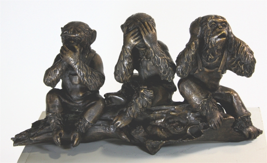 Bronze Three Monkeys Sitting - Click Image to Close