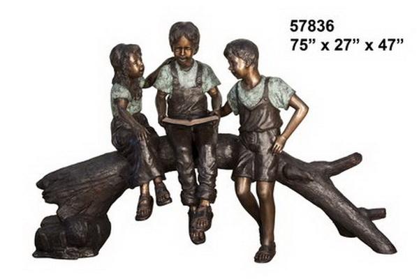 Bronze Three Children On Tree Statue - Click Image to Close