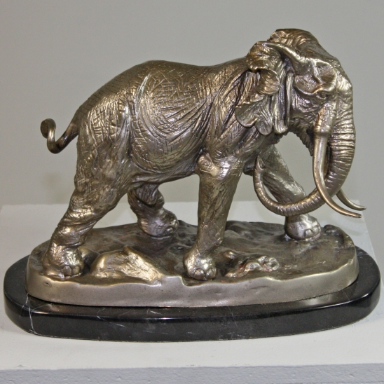 Bronze Elephant with Marble Base - Click Image to Close