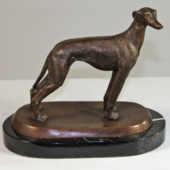 Bronze Greyhound Standing on Marble Base - Click Image to Close
