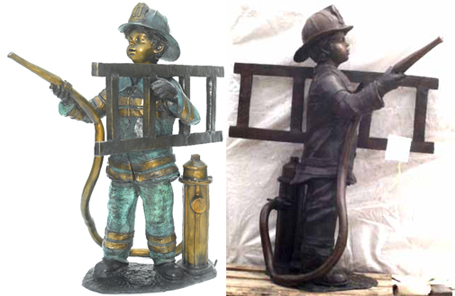 Bronze Boy Playing as a Fireman - Click Image to Close
