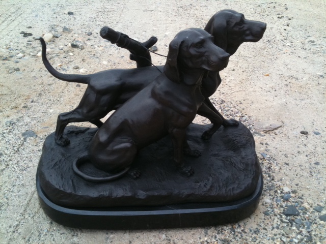 Bronze Hunting Dogs with Marble Base - Click Image to Close