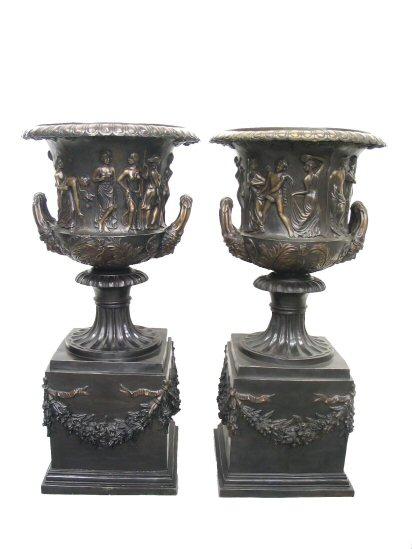 Bronze Urn On Pedestal - Click Image to Close