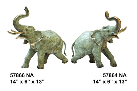 Bronze Elephant Pair with Trunk Up - Click Image to Close