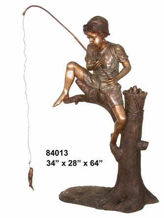 Bronze Boy Fishing on Tree - Click Image to Close