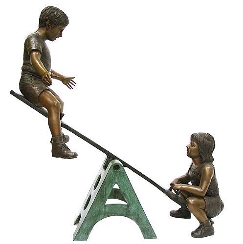 Bronze Children Playing on Seesaw - Click Image to Close