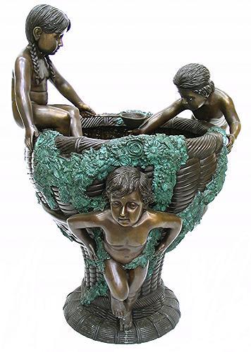 Three Kids on Bronze Basket Fountain - Click Image to Close