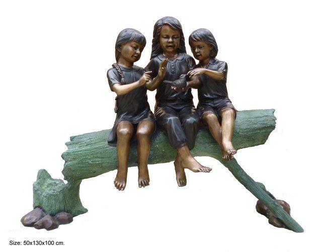 Three Kids Sitting on Log - Click Image to Close