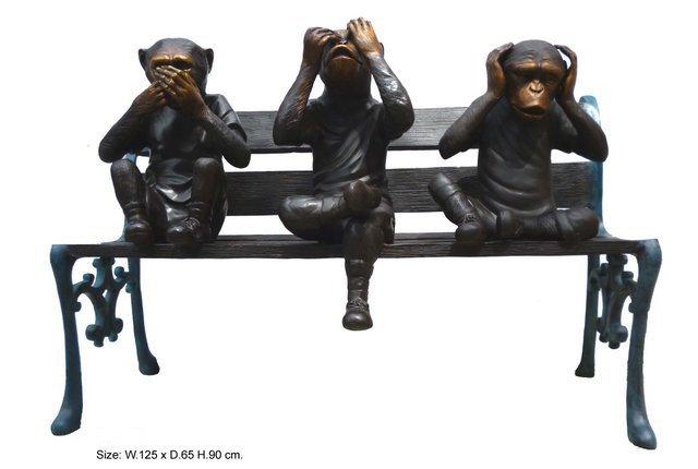 3 Monkeys on Bench - Click Image to Close