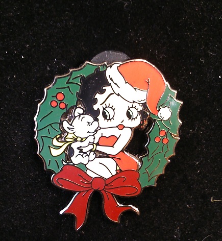 Betty Boop Christmas Wreath Pin - Click Image to Close