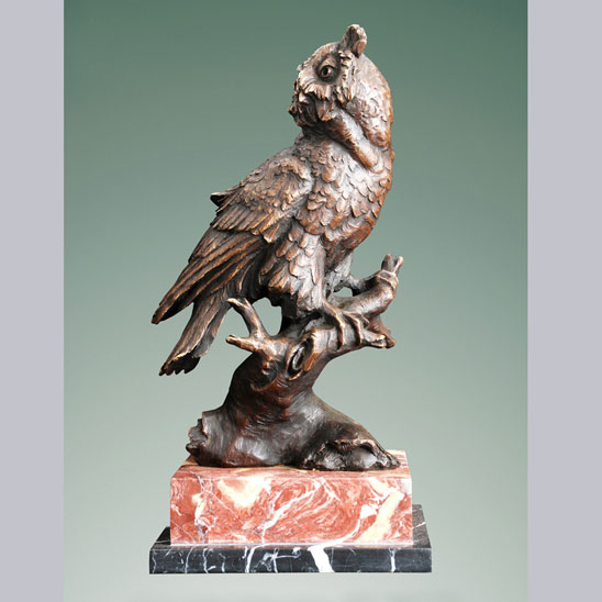 Bronze Owl on Marble Base - Click Image to Close