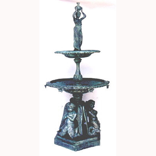 Bronze Merboy Fountain, 3-Step with Lady - Click Image to Close