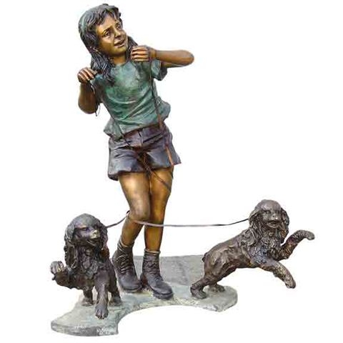 Bronze Girl with 2 Dogs - Click Image to Close