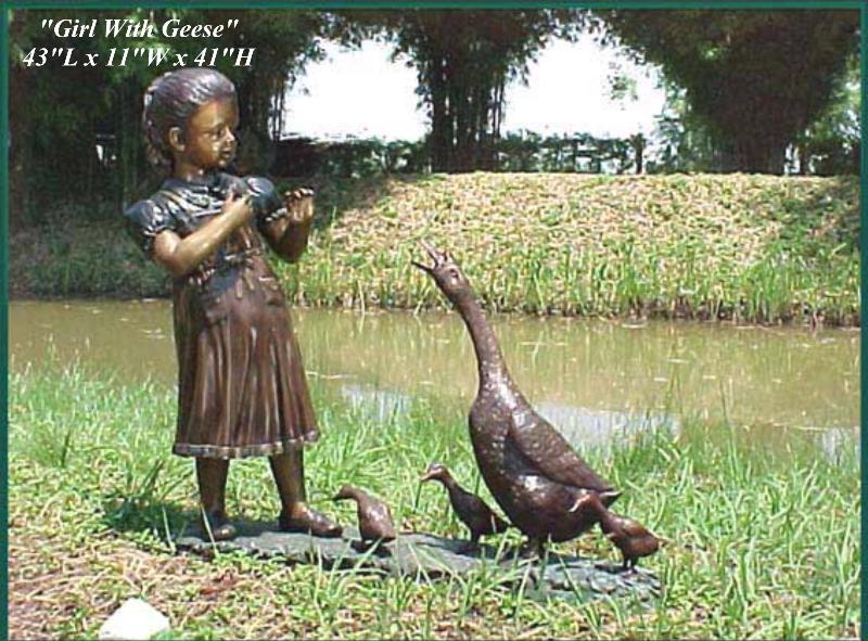 Bronze Girl feeding Geese Fountain