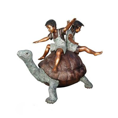 Two Kids Riding Turtle - Click Image to Close