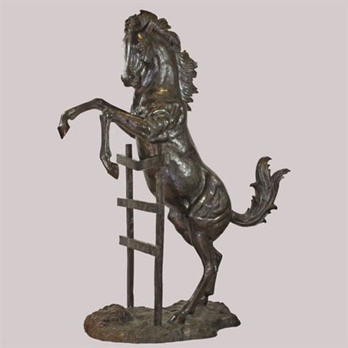 Bronze Rearing Horse on Fence - Click Image to Close