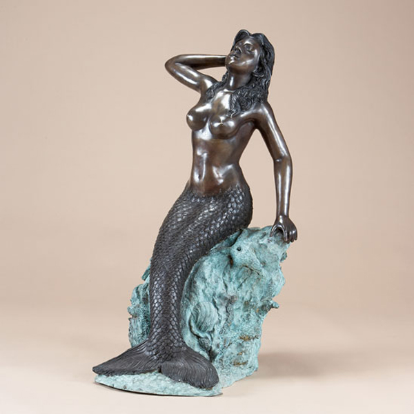 Bronze Mermaid on a Rock Fountain