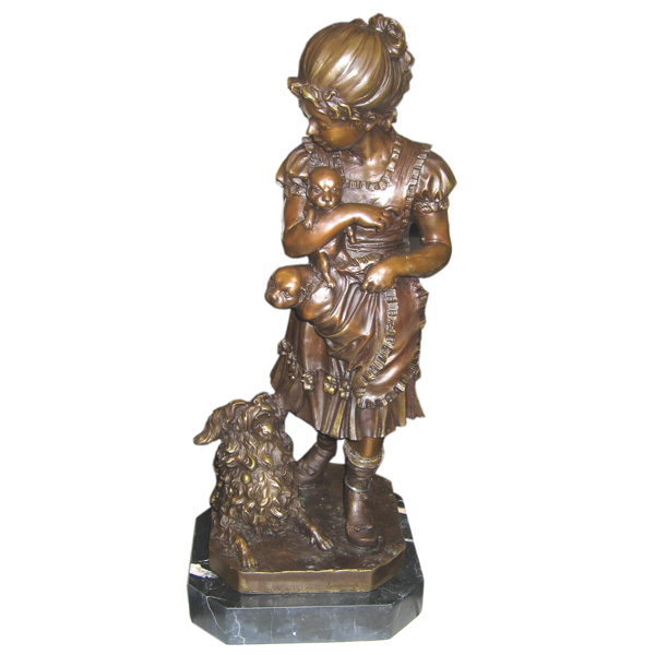 Bronze Girl with Pets Statue