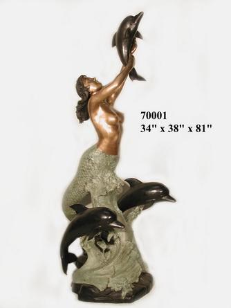 Bronze Mermaid With Dolphin - Click Image to Close