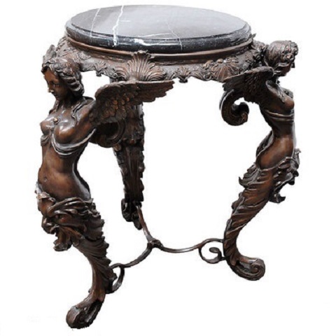 Bronze Three Ladies Table with Marble Top - Click Image to Close